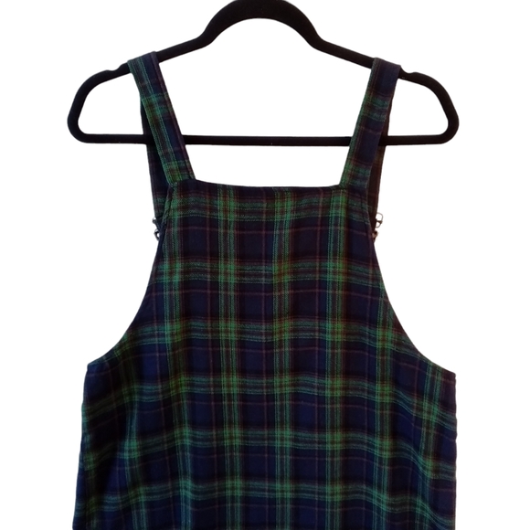 Romwe Plaid Overall Checkered Dress Size Large Green Dark Academia Preppy - Picture 6 of 14